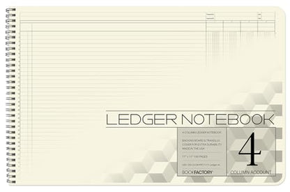 4 Column Accounting Ledger Book, Wire-O, 100 Pages | Large Columnar Log Book, Landscape Format, 17'' x 11'' - Made in USA - size: 4 Column, style: Wire-O