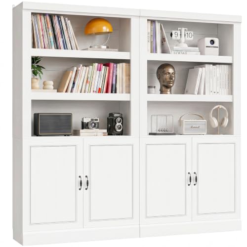Unikito 71 Inch Tall Bookshelf with Doors and Adjustable Shelves, 2 Pack | 10-Shelf Storage Bookcase, Thick Wood, Sturdy and Solid, Freestanding Display Cabinet for Living Room, Home Office, Bedroom - color: White, size: 63 Inch