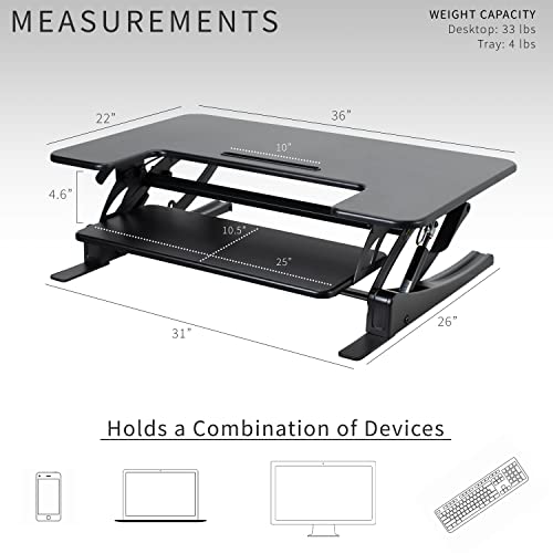 VIVO 36 inch Height Adjustable Stand Up Desk Converter, V Series, Quick Sit to Stand Tabletop Dual Monitor Riser Workstation, Black, DESK-V000V | Height Adjustable, Stand Up Desk Riser, Wide Keyboard Tray, Dual Monitor and Laptop Workstation, Black Frame,