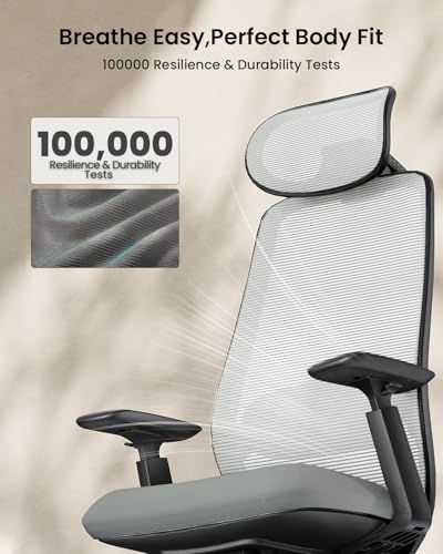 ProtoArc EC200 Ergonomic Office Chair with Adjustable Seat Depth, Grey | Lumbar Support, High-Back, Mesh Desk Chair, Home Office 8+ Long Hours Sitting, For Remote Workers & Programmers - color: Grey