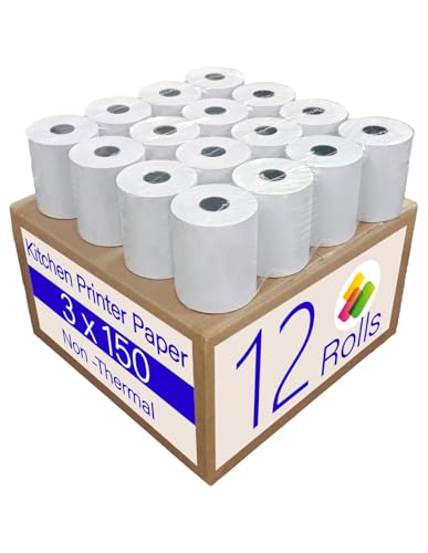 (12 Rolls) 1Ply Bond Receipt Paper Rolls 3 x 150 White Paper for Kitchen Impact Printers TMU200 SRP275 Star SP700 Suitable For Printing Kitchen Tickets and Order receipts 3000LABELS DIRECT - size: 3" 1 Ply 150' Bond, style: 12 Rolls