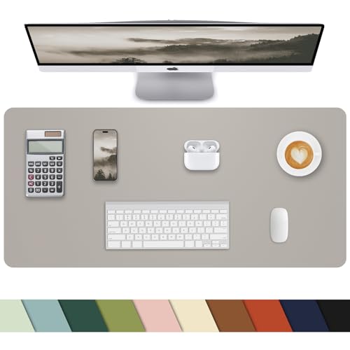 Small Leather Desk Mat, Mouse Pad, Laptop Mat, Non-Slip PU Leather Blotter, Waterproof Writing Pad for Office/Home (23.6"x13.8", Light Grey) - color: Light Grey, size: 23.6" x 13.7"