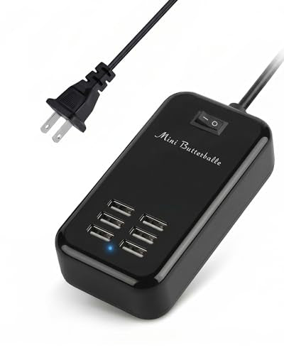 USB Charger Station, 6 Port Desktop Charging Station for Multiple Devices, Wall Power Strip with Switch - color: black