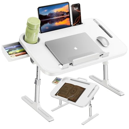 Laptop Desk Bed Table,Adjustable Lap Desk Bed Tray,Portable Folding Couch Table with Bookstand & Storage Drawer,Car Rear Seat Sofa Floor Laptop Tray Stand for Adult Kids Reading Writing Eating - size: portable