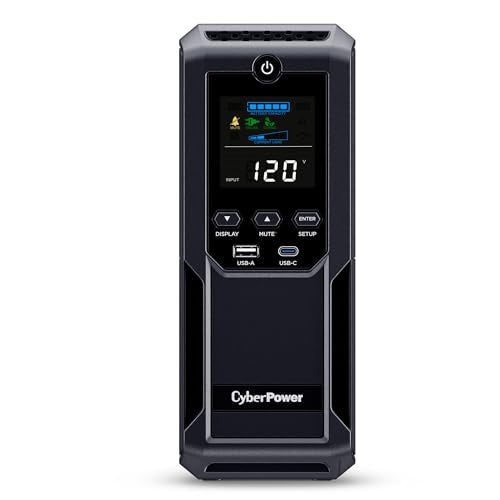 CyberPower CP1500AVRLCD3 Intelligent LCD UPS Battery Backup | 1500VA/900W, 12 Outlets, 2 USB Ports, AVR, Mini Tower, UL Certified - size: 1500VA with USB