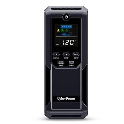 CyberPower CP1500AVRLCD3 Intelligent LCD UPS Battery Backup | 1500VA/900W, 12 Outlets, 2 USB Ports, AVR, Mini Tower, UL Certified - size: 1500VA with USB