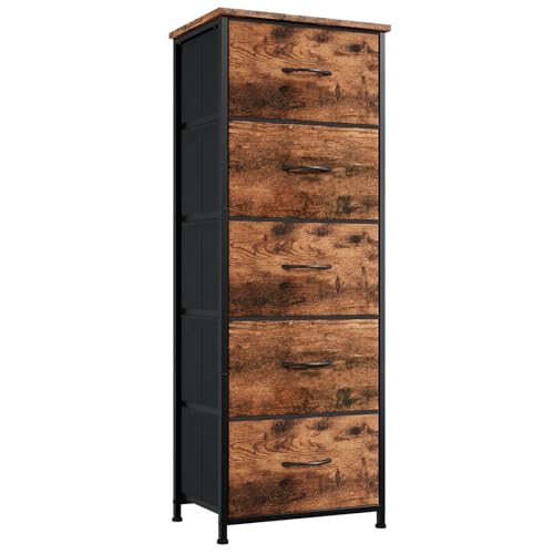 Somdot Tall Dresser for Bedroom, 5 Drawer Storage Cabinet, Brown - color: Brown, size: 11.8"D x 16.5"W x 45.1"H (5 Drawers)
