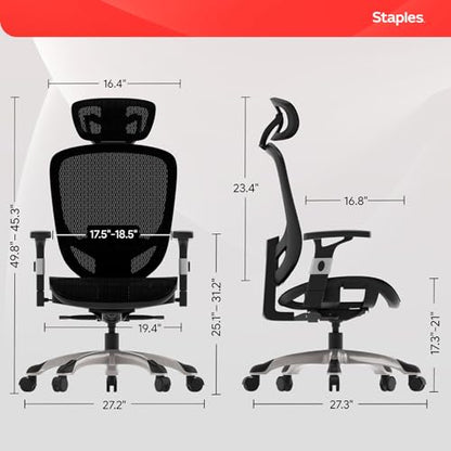 Staples Hyken Ergonomic Mesh Task Chair, Lumbar Support, Swivel, Black - color: Black