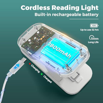 CUHIOY Rechargeable Clip on Reading Light for Bed Headboard, White, 1 Pack | Battery Clamp Bunk Bed Light, 5 Colors 5 Brightness Flexible Neck Desk Lamp, Flicker-Free Touch Control Kids Book Light - style: 1Pack White
