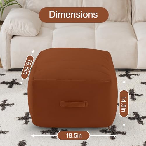 MeMoreCool Square Stuffed Pouf Ottoman Foot Rest, Floor Pouf Foot Stool with Foam Chunk Filling, Soft Stuffed Ottoman Footrest for Living Room, Coffee - color: Striped Coffee