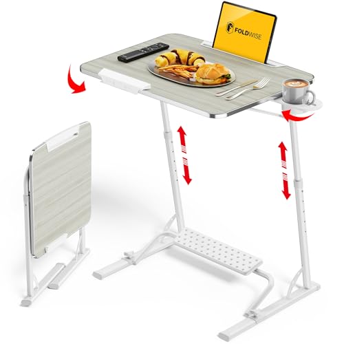 FoldWise Upgraded Folding TV Tray Table, Sturdy Couch & Dinner Laptop Table - color: (White) - Bright Wood