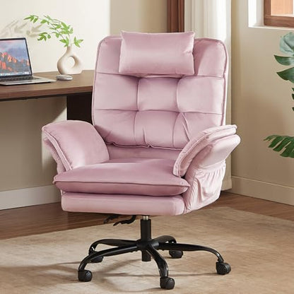 Bestier Criss Cross Chair with Flip-Up Armrests and Headrest, Pink Velvet | 135° Reclining Swivel Executive Chair with Side Pockets, Big and Tall Computer Desk Chair for Home Office Bedroom - color: Pink Velvet, size: High Back