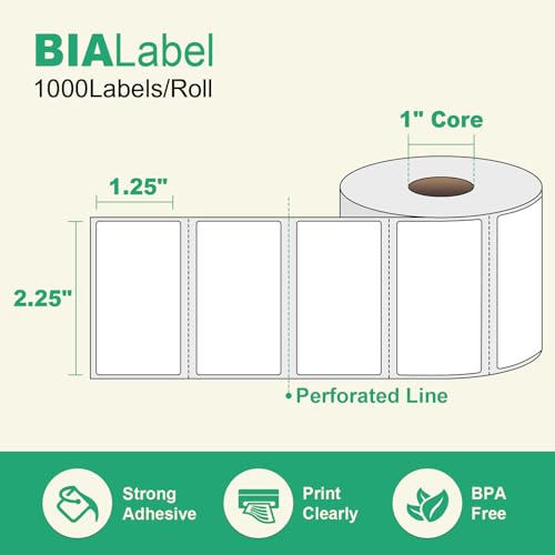 2.25 x 1.25 Inch Direct Thermal Labels, 12 Rolls, 12,000 Labels | Compatible with Zebra, Rollo and Other Desktop Direct Thermal Printers, Permanent Adhesive, Easy-Tear Perforations - size: 2-1/4" x 1-1/4"