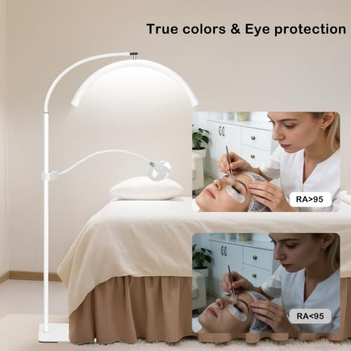 Half Moon Lash Light with 4X Magnifier for Eyelash Extensions - Professional LED Lamp for Eyetech,Tattoo Artists, Estheticians | Dimmable Cool/Warm Lighting & Brightness | Shadow-Free Design (Remote) - color: White