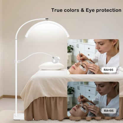 Half Moon Lash Light with 4X Magnifier for Eyelash Extensions - Professional LED Lamp for Eyetech,Tattoo Artists, Estheticians | Dimmable Cool/Warm Lighting & Brightness | Shadow-Free Design (Remote) - color: White