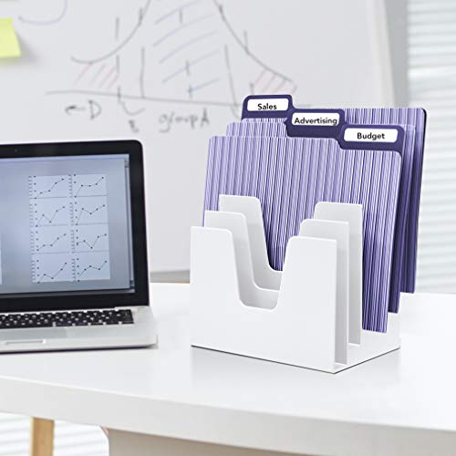 Acrimet 5 Section Incline File Sorter Organizer, Desktop Mail Holder, White - color: white