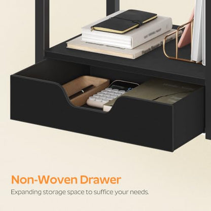 YATINEY Desktop Printer Stand, 2-Tier Printer Table with Non-Woven Drawer, Multi-Purpose Desk Organizer for Home Office, Under Desk Open Organizer Shelf, Black PS01BB - color: Black