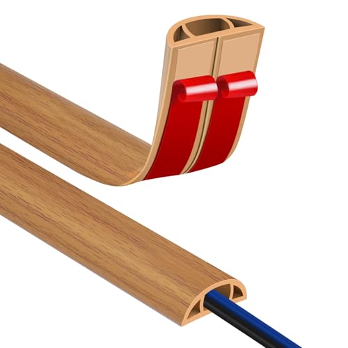 Floor Cord Covers for Wires 10FT Cable Hider Wire Cover Self Adhesive Cord Hider Floor for Offices, Homes, Workshops, Warehouses Cable Cavity 0.39" W x 0.27" H - color: Light Brown Wood, size: 1.18" x 10'