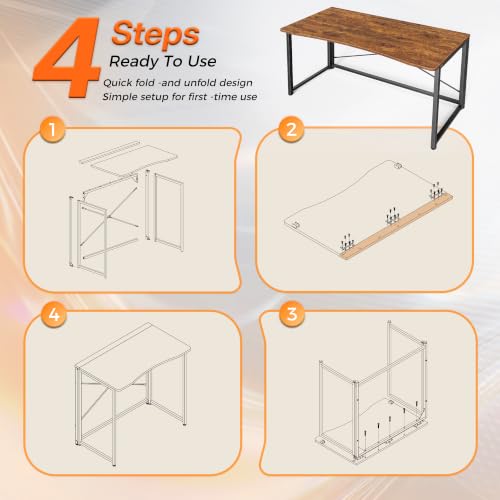 Huuger Folding Desk for Small Spaces, 39.4 Inch Foldable Computer Table - color: Rustic Brown, size: 18.9"D x 39.4"W
