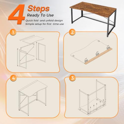 Huuger Folding Desk for Small Spaces, 39.4 Inch Foldable Computer Table - color: Rustic Brown, size: 18.9"D x 39.4"W