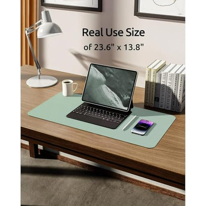 Desk Pad, Leather Non-Slip Laptop Computer Desk Keyboard Mat, Table Protector Blotter Mat, Large Mouse Pad (24" x 12")-Light Green - color: Light Green