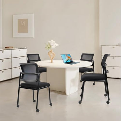 CLATINA Stacking Armless Office Guest Chair with Wheels, Stackable Mesh Waiting Room Reception Desk Chairs with Adjustable Backrest for Conference Lobby Side School, Black - size: 1 Pack