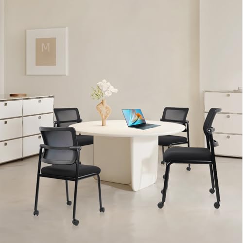 CLATINA Stacking Armless Office Guest Chair with Wheels, Stackable Mesh Waiting Room Reception Desk Chairs with Adjustable Backrest for Conference Lobby Side School, Black - size: 1 Pack