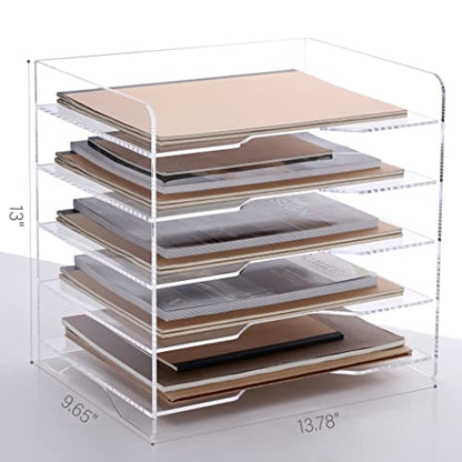 SANRUI Acrylic Paper Organizer Letter Tray for Desk, 5 Tier Enlarged File Sorter,Clear File Holder Desktop Shelf Document Storage for School Office Home - style: Enlarged 5 Tier File Tray Holder