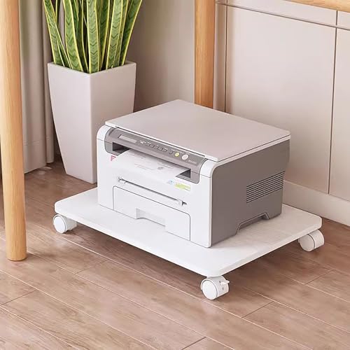 Home Mobile Under Desk Printer Stand,Wood Printer Shelf with Locking Casters,Rolling Printer Table cart for Small Spaces Office Home(15.7" W x 17.7" D x 2.3" H, White) - color: White, size: 15.7"W x 17.7"D x 2.3"H