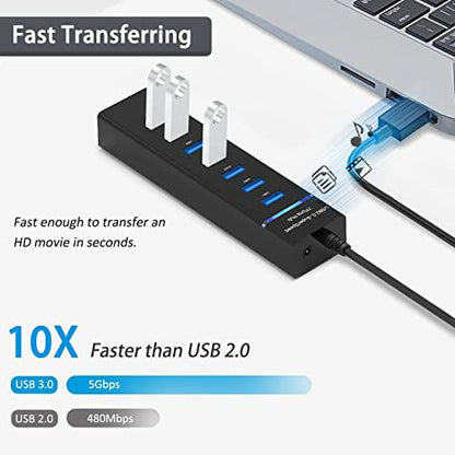 Upgraded USB Hub 3.0, VIENON 7-Port USB Extender Splitter for Laptop, PC, MacBook, Mac Pro, Mac mini, iMac, Surface Pro and More USB Devices - style: 7 Port