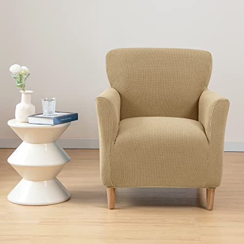 LiveGo Stretch Mid Century Modern Armchair Slipcover 1-Piece Jacquard Accent Chair Covers with Arms Soft Waterproof Chair Slipcovers for Living Room Furniture Protector Office (Khaki) - color: Khaki