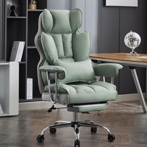 Efomao Big and Tall Office Chair 400lbs - Executive Office Chairs with Footrest, Heavy-Duty PU Leather Computer Chair for Heavy People, Light Green Home Office Desk Chairs | 400lbs support, 135° recline, dual-layer foam cushion, 23.5" seat & footrest. BIF
