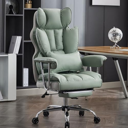 Efomao Big and Tall Office Chair 400lbs - Executive Office Chairs with Footrest, Heavy-Duty PU Leather Computer Chair for Heavy People, Light Green Home Office Desk Chairs | 400lbs support, 135° recline, dual-layer foam cushion, 23.5" seat & footrest. BIF