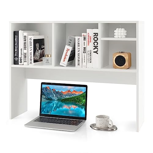 Tangkula Desktop Bookshelf, Countertop Storage Hutch with 4 Shelves for Computer Desk, Desktop 2-Tier Display Rack, Multipurpose Wood Desktop Hutch Storage Organizer for Dorm Office Home (White) - color: White, size: 4 Shelves