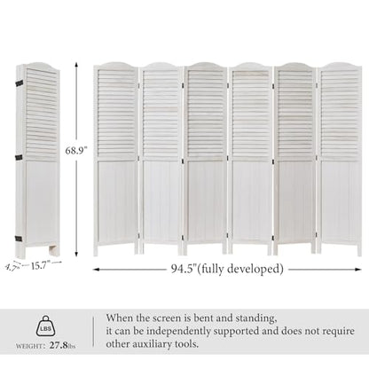 Room Dividers, 5.75Ft Individual Privacy Screens Foldable Wooden Louver & MDF Stable Wall Divider for Home Office Bedroom, 6 Panels (White-Washed) - color: White - Unique, size: 6 Panels