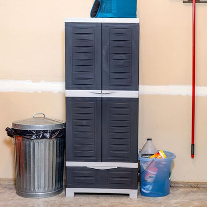Sunnydaze 57" Garage Storage Cabinet with Locking Doors & Shelves, Charcoal - color: Charcoal, style: With Drawer - 57.5" H