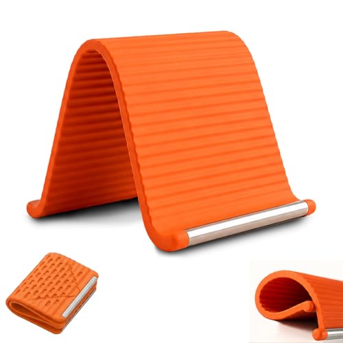Portable Foldable Silicone Aluminum Phone Holder, 2026 New Flexible Silicone Aluminum Phone Holder, Folded into Any Shape, Universal Adjustable Anti-Slip Desktop Mount for Home Office Travel (Orange) - color: Orange