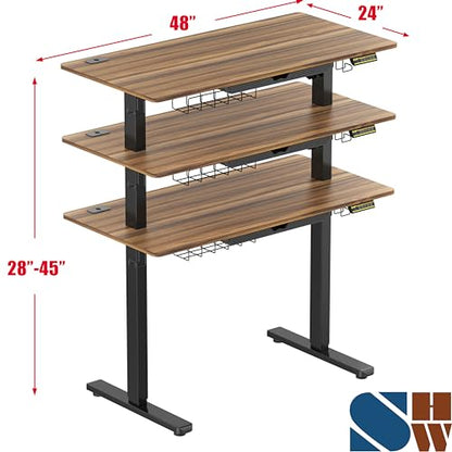 SHW 48-Inch Electric Height Adjustable Standing Desk w/Drawer, Walnut - color: Walnut, size: 48-Inch