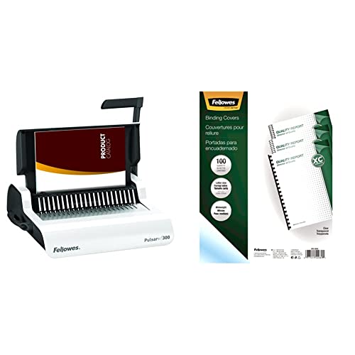 Fellowes 5006801-99 Binding Machine Pulsar+ Comb Binding (5006801) & 52089 Binding Presentation Covers, 8mil, Letter, 100 Pack, Clear
