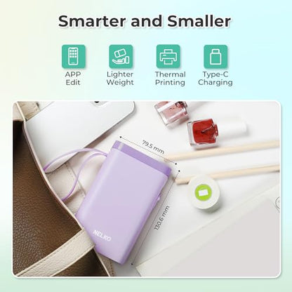 Nelko P21 Label Maker Machine with Tape, Bluetooth Label Printer, Purple - color: Purple