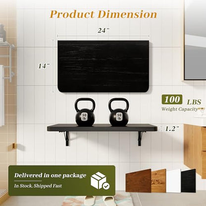 Dogsky Floating Wall Desk 24" x 14" - 100 lbs Heavy Duty Solid Pine - color: Black, size: 24" x 14"