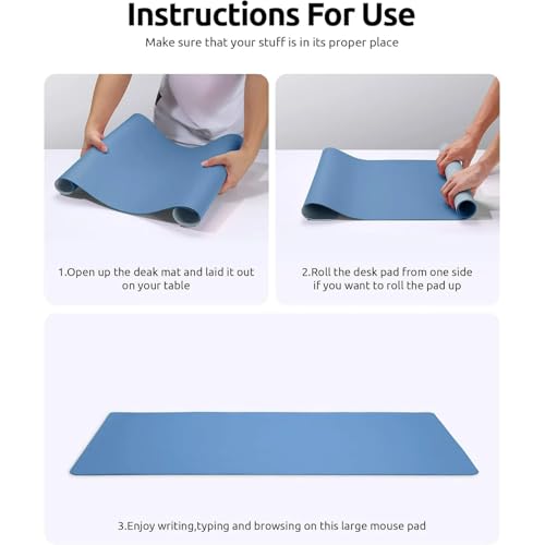 Desk Pad, Leather Non-Slip Laptop Computer Desk Keyboard Mat, Table Protector Blotter Mat, Large Mouse Pad (24" x 12")-Blue - color: Blue
