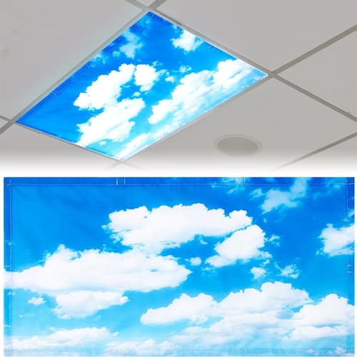 Patelai 4x2 Feet Light Covers for Classroom, Magnetic,Blue Sky | Sky Cloud Print for Office Decor, Drop Ceiling Compatible, 10 Magnets Included, Filters Harsh Fluorescent Lighting - style: Blue Sky