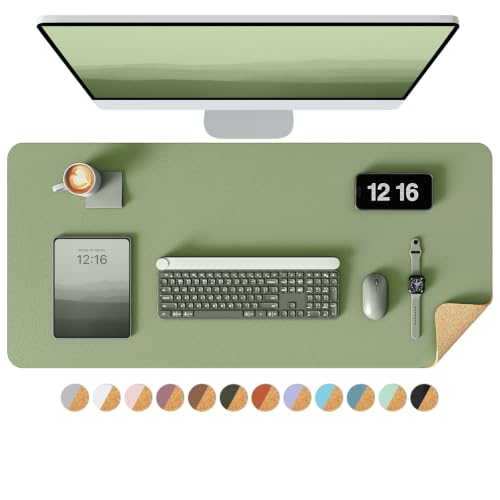 YSAGi Double-Sided Desk Pad, 31.5"x15.7"Leather Desk Mat, Eco Cork Desk Pad Protector,Large Mouse Pad,Waterproof Desk Blotter for Office/Home(Bamboo Green) - color: Bamboo Green, size: 31.5" x 15.7"