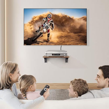 Projector Shelf for Wall, Foldable Floating TV Shelf, Rustic Brown | Wall Mount DVD Shelf with Heavy-Duty Brackets Under TV for Cable Box, Games Console, 16.5 x 11 Inches - color: Rustic Brown