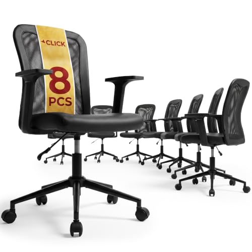 Click365 Ergonomic Office Chair Lumbar Support, Mid-Back Mesh Chair, 8 Pack - color: M110/Sleek Black X 8