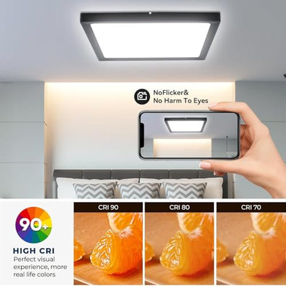 12Pack 12inch Square Black 3200LM LED Flush Mount Ceiling Light,28W White 6000K Slim Surface Mount Ceiling Light Fixture for Kitchen Bedroom Living Room - size: 12Pack-28W-12Inch-Square-Black