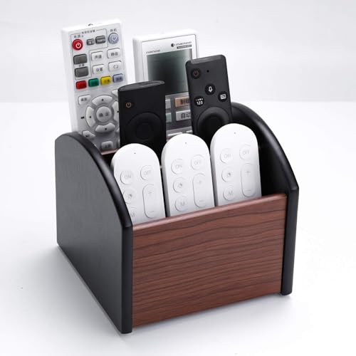 MaxGear Remote Control Holder Caddy, Wooden Desk Organizer, 4 Compartments