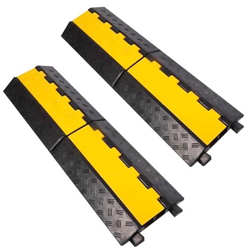 Rubber Cable Ramp Cord Cover Cable Protector Ramps Wire Hose Protective 2 Channel 22000Lbs Load Capacity Traffic Speed Bump for Asphalt Concrete Gravel Driveway Indoor Outdoor, 2 Packs - color: 2 channel-2 pack