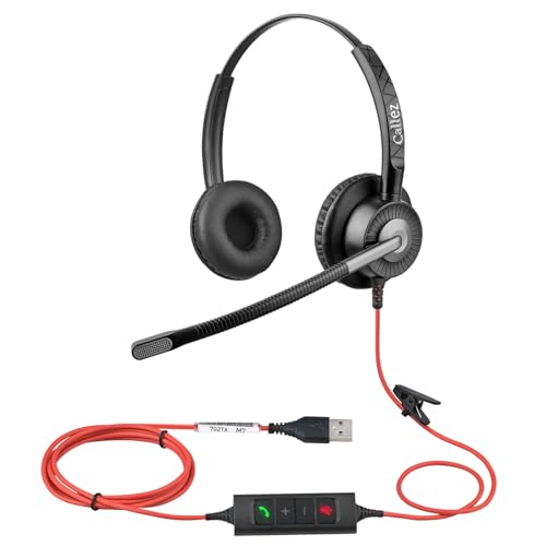 Callez Computer Headset with ENC Dual Mic Noise Cancelling for PC Laptop | USB Headset with MS Teams Call Button, Wired Stereo Headphones for Mac Teams Zoom Home Office Work Call Center, Clearer Voice